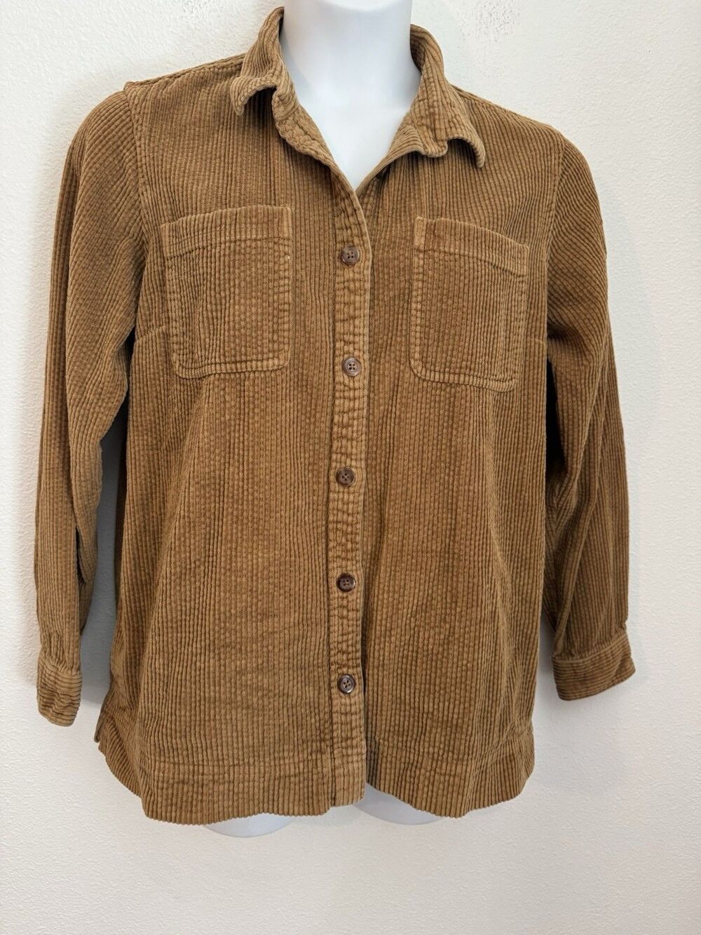LL Bean Shirt Shacket comfort corduroy relaxed fit button up women L Caramel